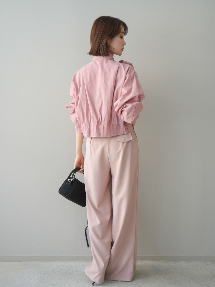 [SET]ボウタイ裾プリーツライトジャケット+ベルト付キーホルダーモチーフワイドパンツ(2set)