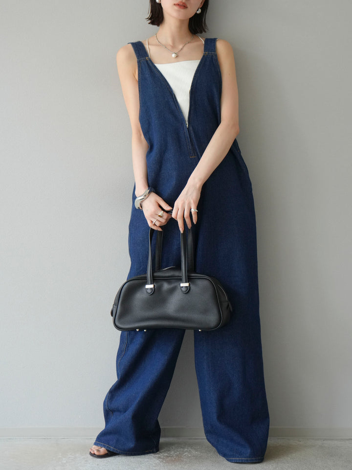 [予約]フロントZIP Vネックデニムサロペット/インディゴ
