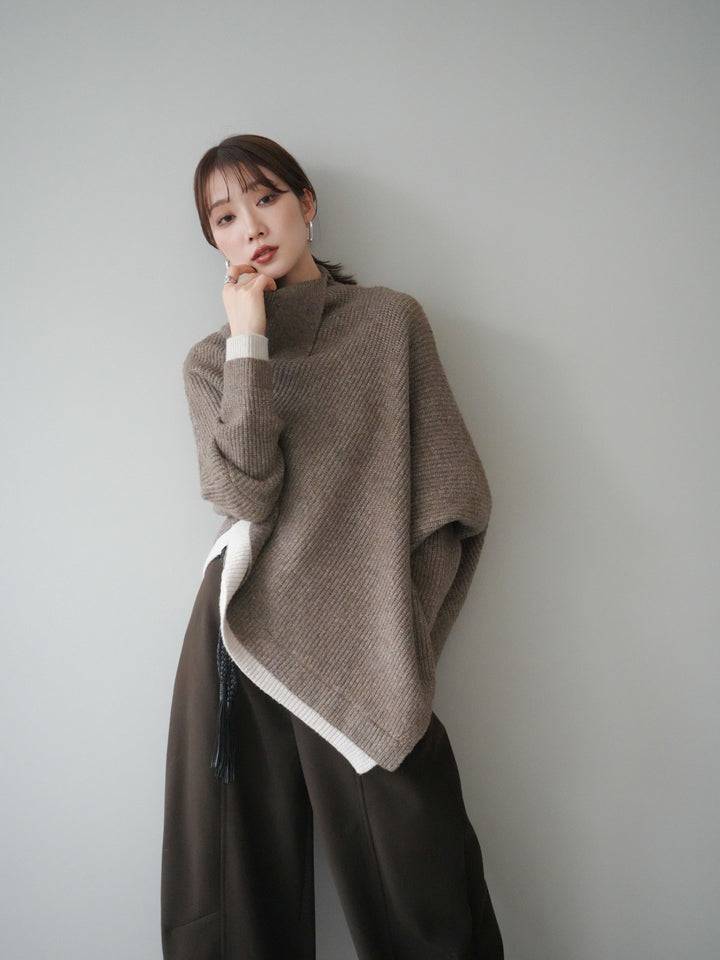 [予約]配色アシンメトリードルマンニットプルオーバー/oatmeal