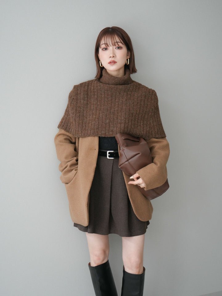 [20%オフ]ケープ付ノーカラージャケット/brown