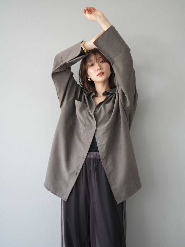 [予約]スエードライクBIGカフスオーバーシャツ/ブラウン