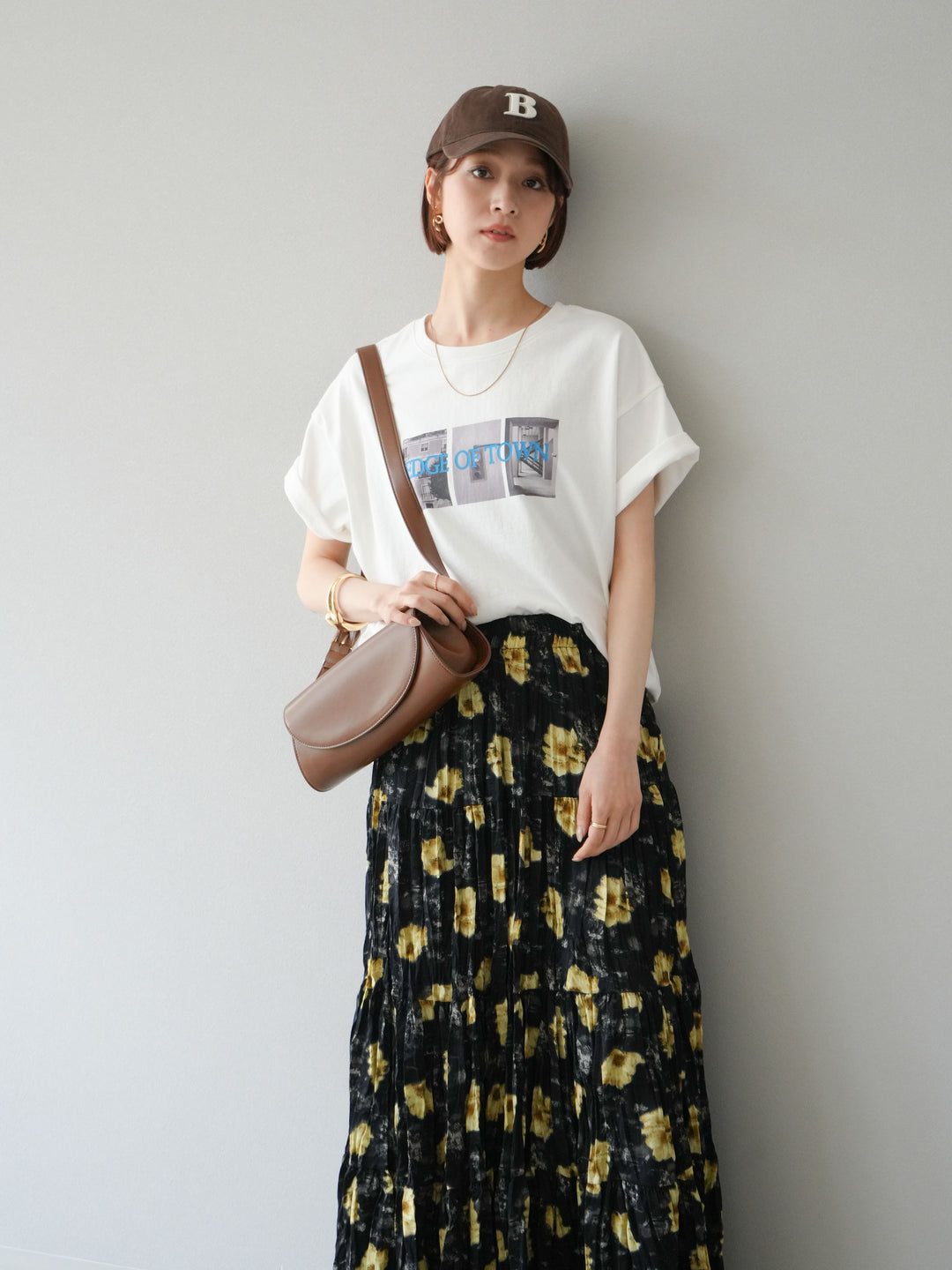 [SET]ネオンロゴコラージュフォトプリントオーバーTシャツ+フラワーワッシャーロングスカート(2set)