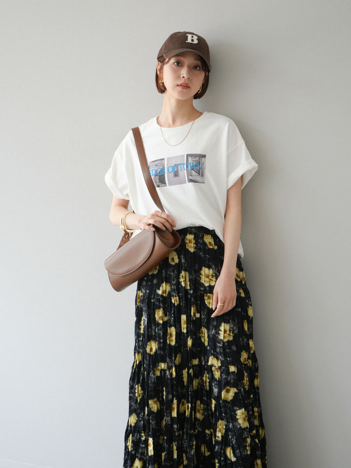 [SET]ネオンロゴコラージュフォトプリントオーバーTシャツ+フラワーワッシャーロングスカート(2set)