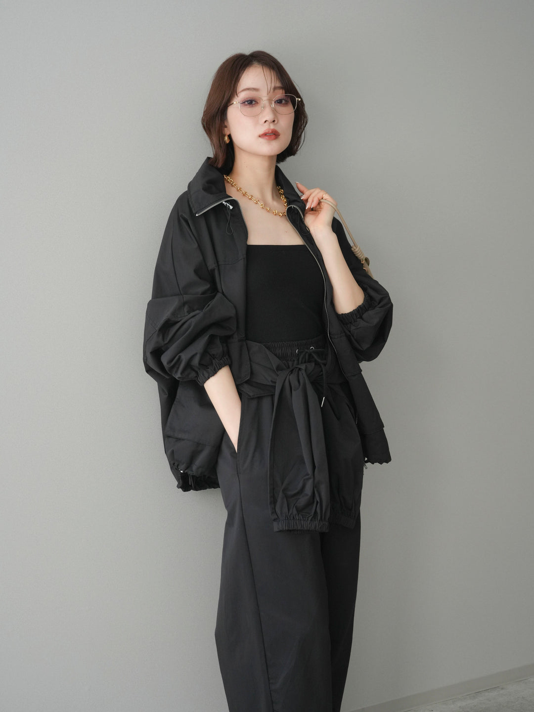 [予約]ビッグポケットコットンナイロンジップブルゾン/black