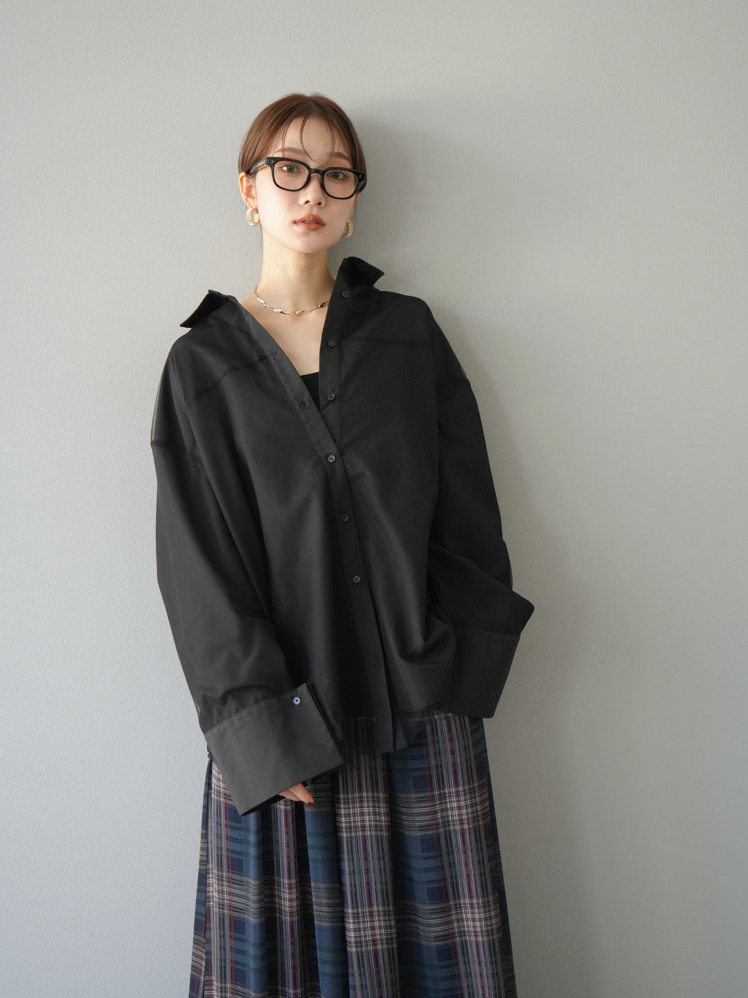 [予約]チュールドッキングブロードシャツ/ブラック