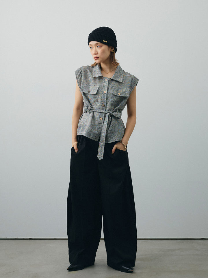 [予約]ミックスヤーンメッシュブラウス/ブラック