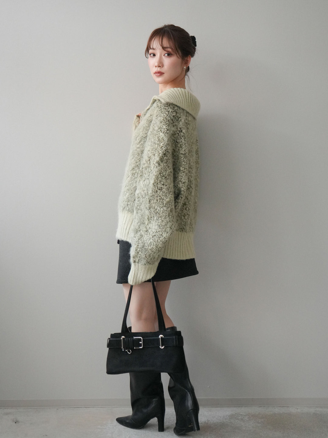 [予約]ウールタッチベルト付ミニスカート/black