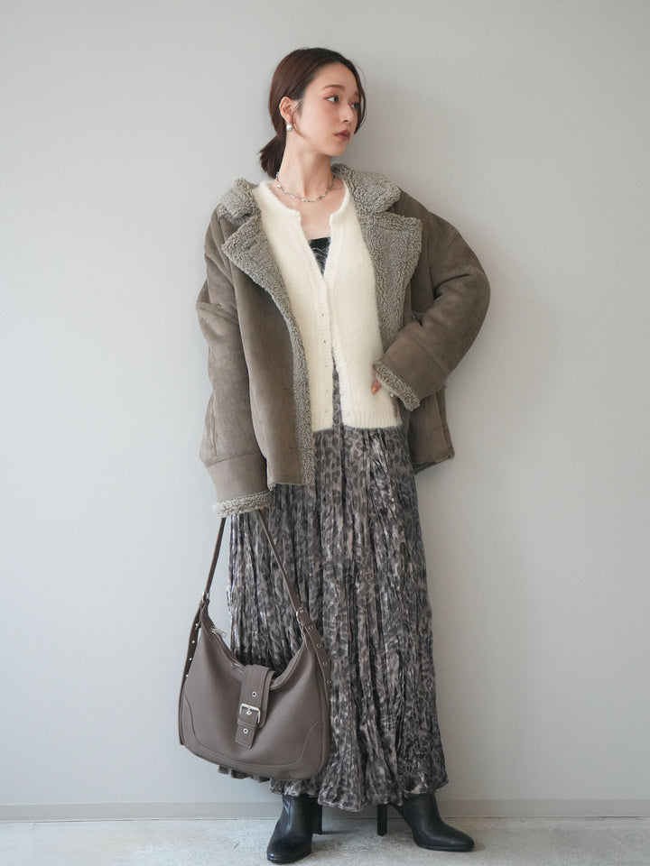 [予約]レオパードベロアワッシャーロングスカート/gray