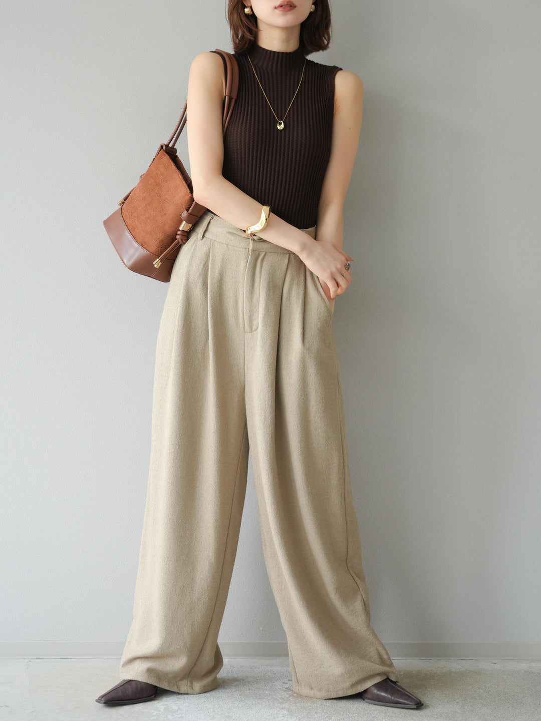[予約]ネップワイドパンツ/ベージュ