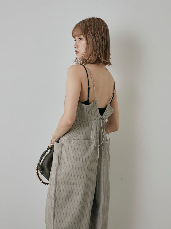 【預購】人字紋條紋工裝褲/米白色