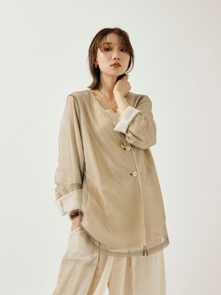 [予約]チュールレイヤードVジャケット/アイボリー