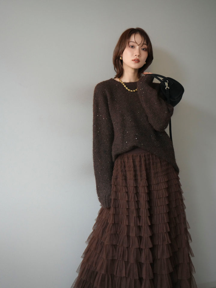 [予約]スパンコールニットプルオーバー/ブラウン