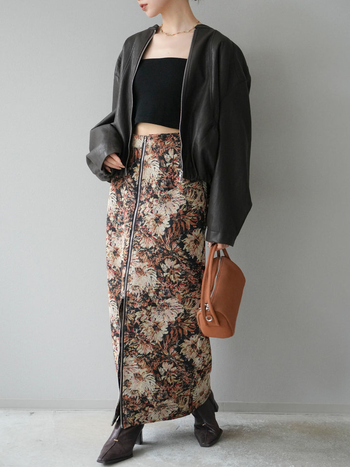 [予約]ゴブランフロントジップタイトスカート/ベージュ