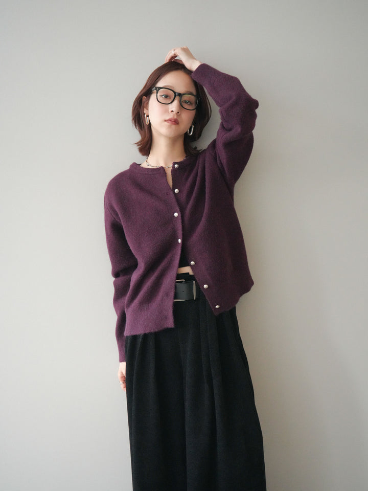 [SET]アンティークボタンニットカーディガン+ベルトデザインループコールテンワイドパンツ(ベルト付き)(2set)