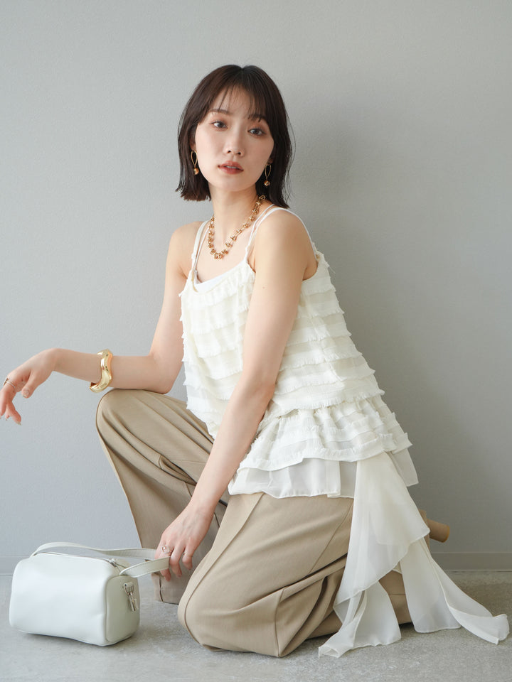 【預購】荷葉邊流蘇吊帶衫/象牙白
