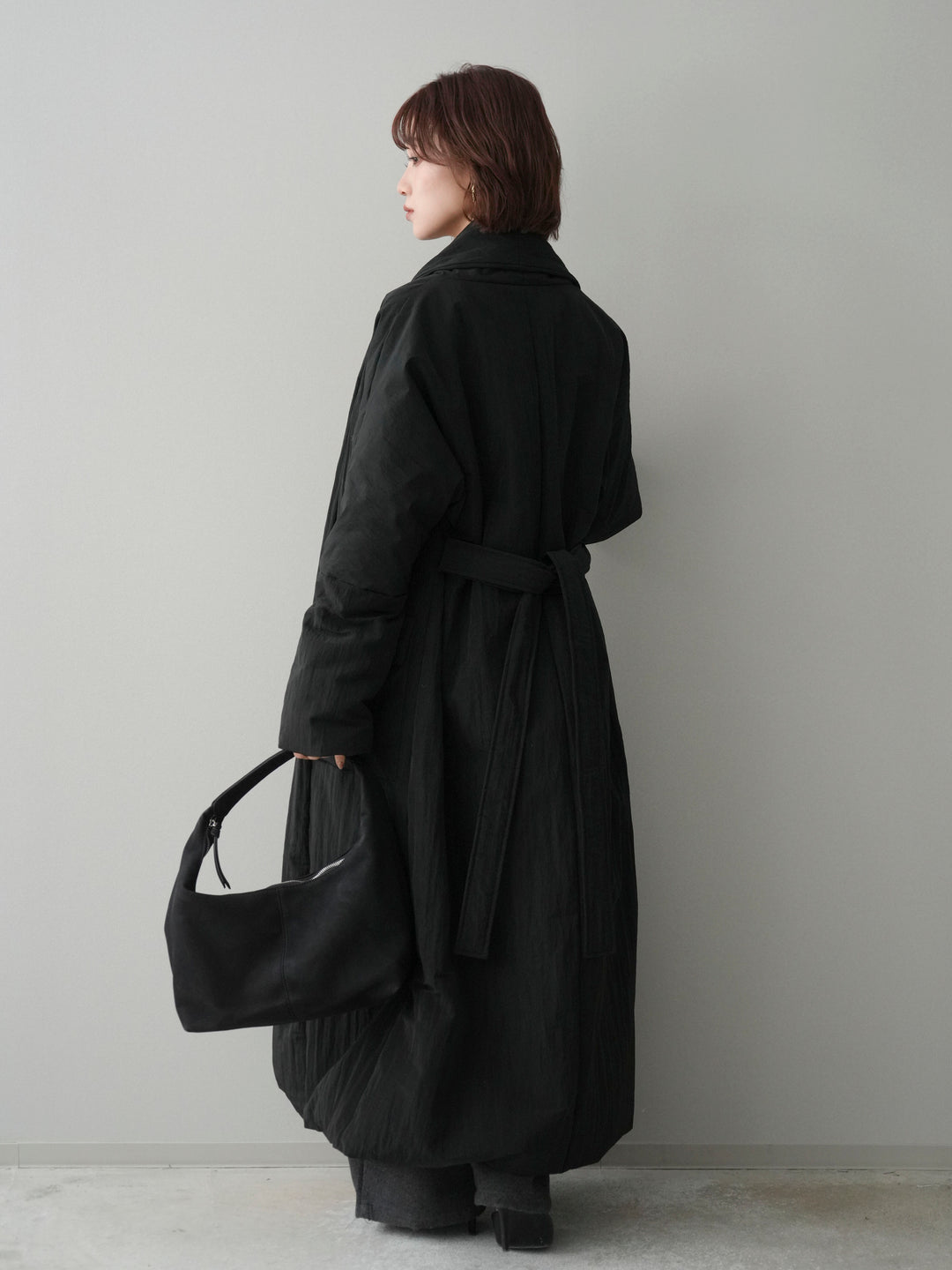 [SET]ロングダウンコート+ベルト付起毛コクーンパンツ(2set)