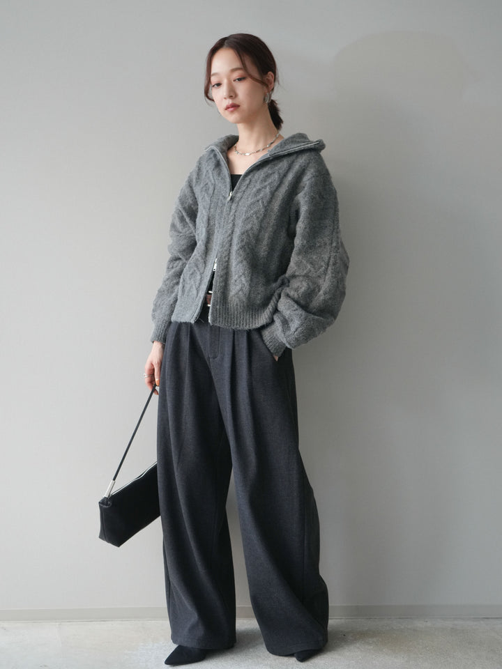 [SET]アニマル柄ベルト付きウールタッチワイドパンツ+アニマル柄ベルト付きウールタッチワイドパンツ(2set)