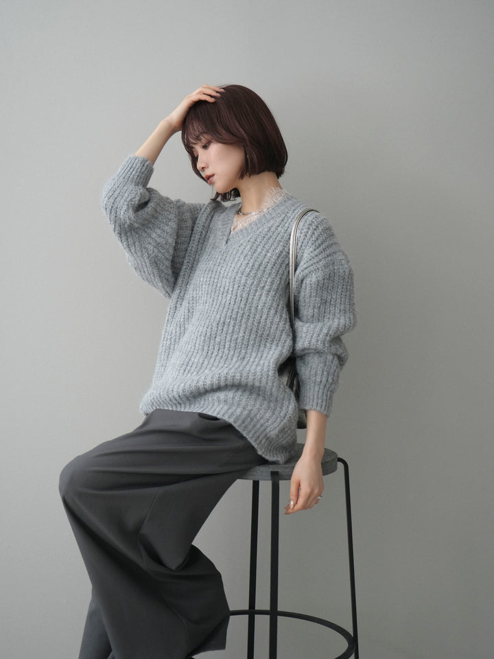 [SET]Vネックレースニットプルオーバー+Vネックレースニットプルオーバー(2set)