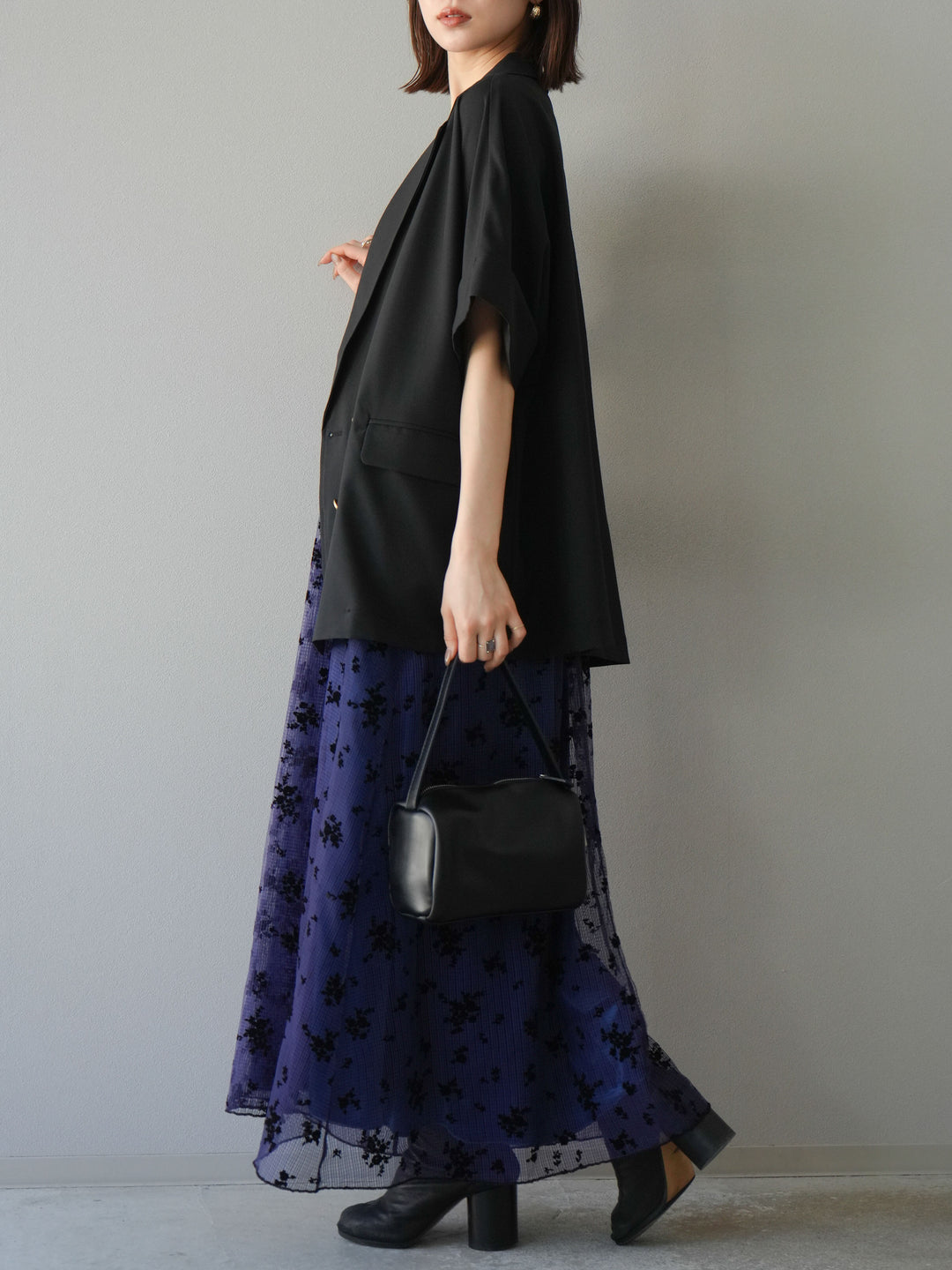 [套裝] 植絨薄紗層疊天鵝絨吊帶連身裙 + 金色紐帶半夾克 (2 套)