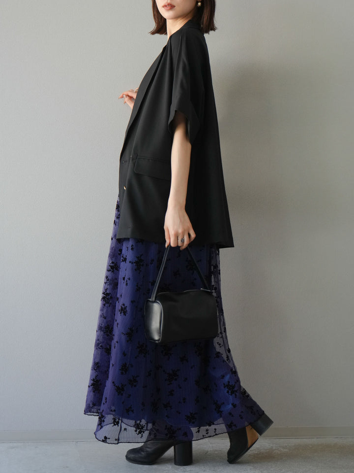 [套裝] 植絨薄紗層疊天鵝絨吊帶連身裙 + 金色紐帶半夾克 (2 套)