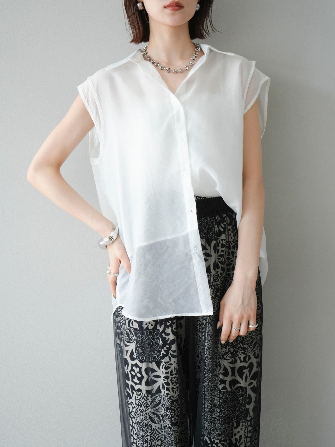 [SET] 硬紗層疊透視襯衫 + 硬紗層疊透視襯衫 (2set)