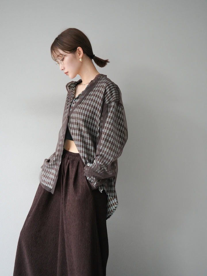 [予約]2WAYスリーブチュールシャツ/ブラウン