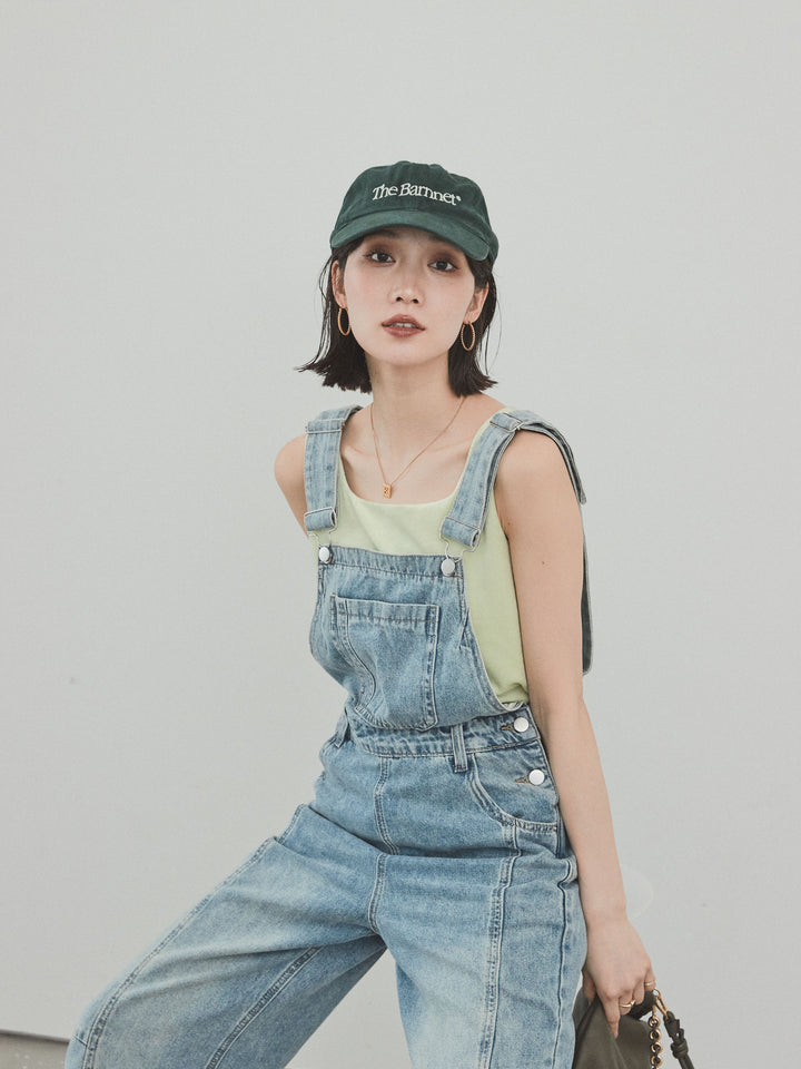 [予約]センターシームデニムサロペット /ライトブルー