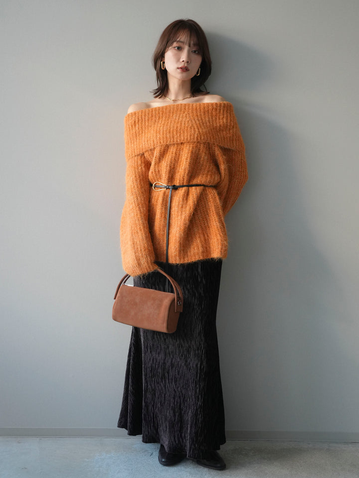 [予約]オフショルミックスニットプルオーバー/orange