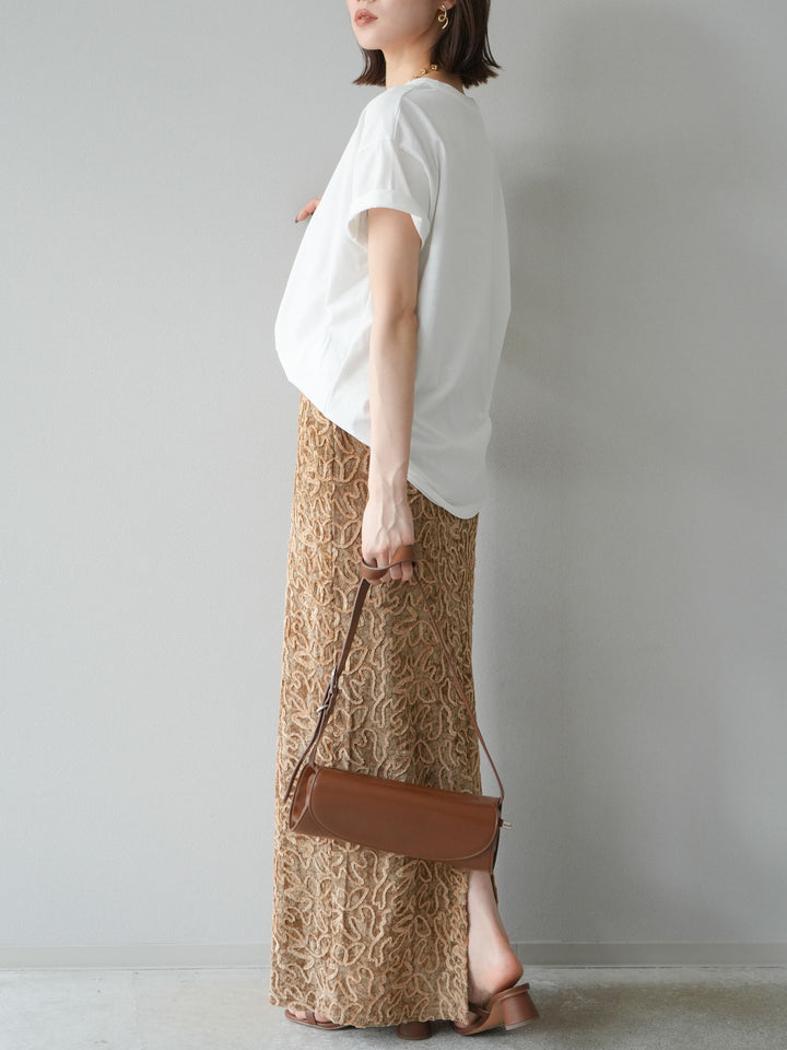 [予約]パイピングフラワーシアーベロアスカート/ベージュ