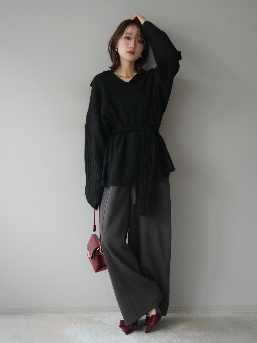 [予約]ワイドリブポロニットプルオーバー/black