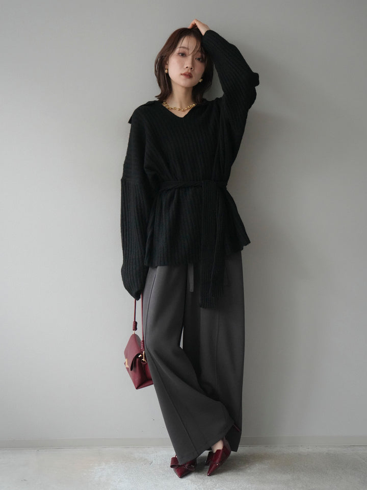 [予約]ワイドリブポロニットプルオーバー/black