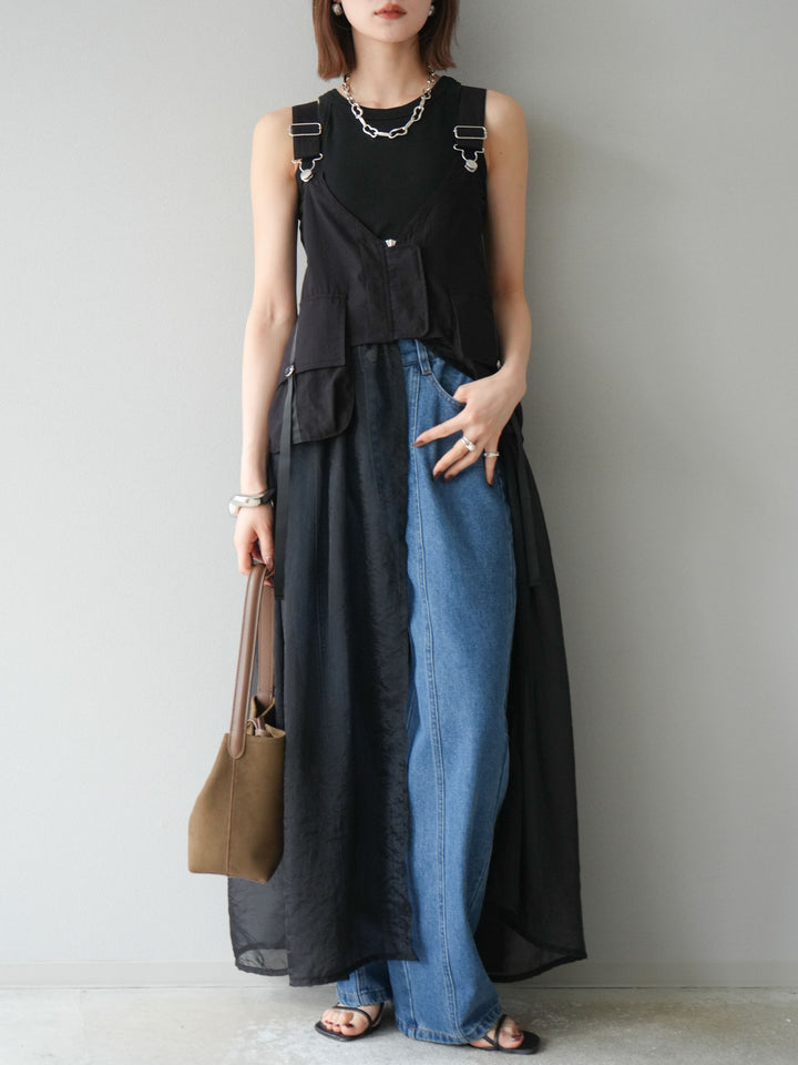 [予約]センターシームラップデザインストレートデニム/ブルー