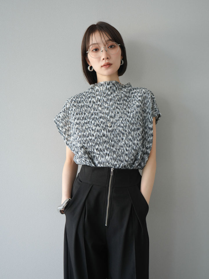 [予約]マルチカラーランダムプリーツフレンチトップス/ブラック