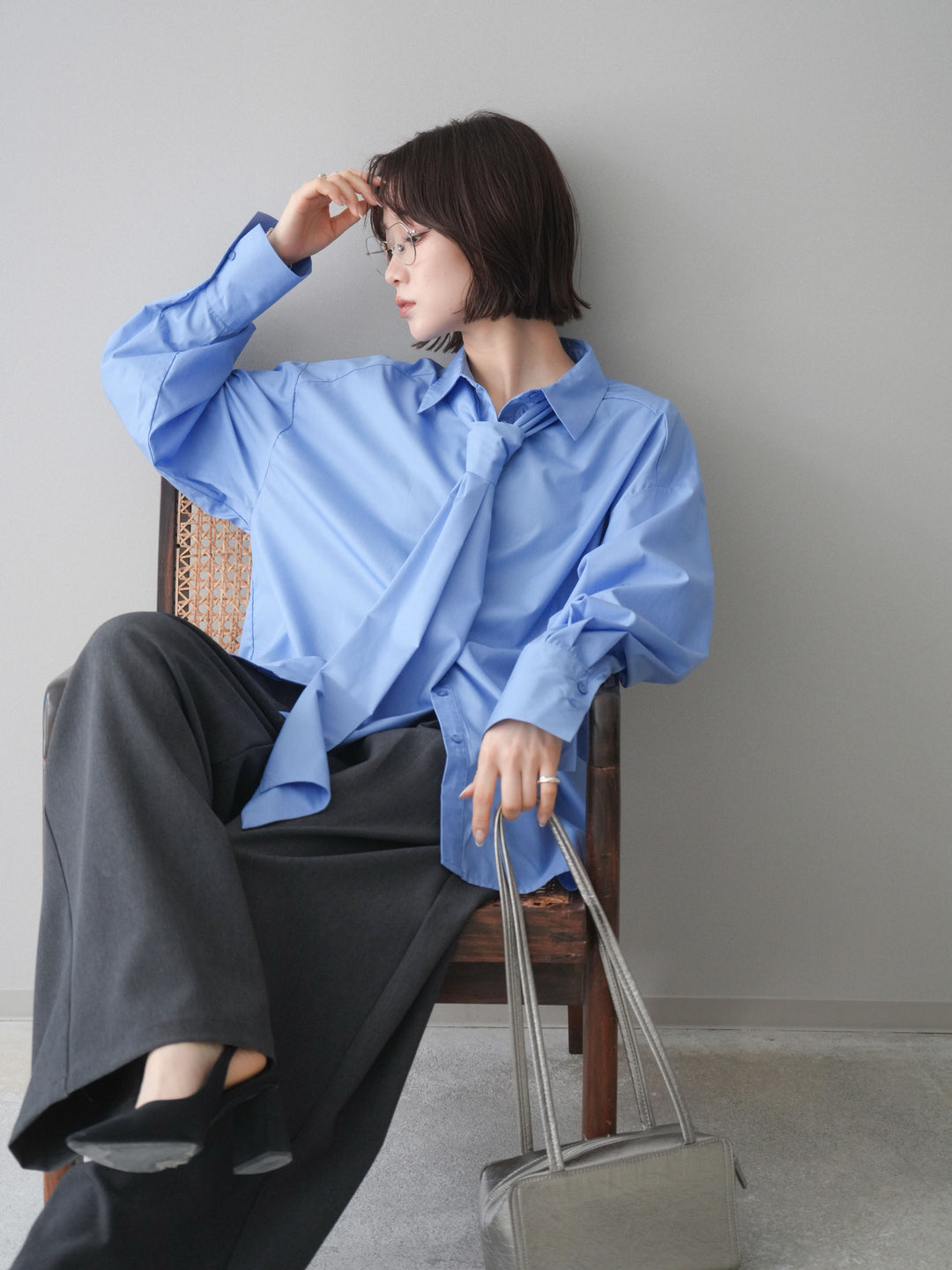 [SET]ボウタイ付オーバーシャツ+選べるアクセセット(2set)