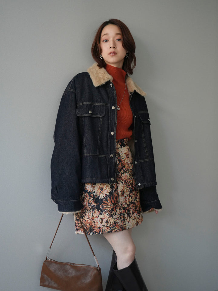 [予約]デニム×ファーステンカラーショートジャケット/indigo
