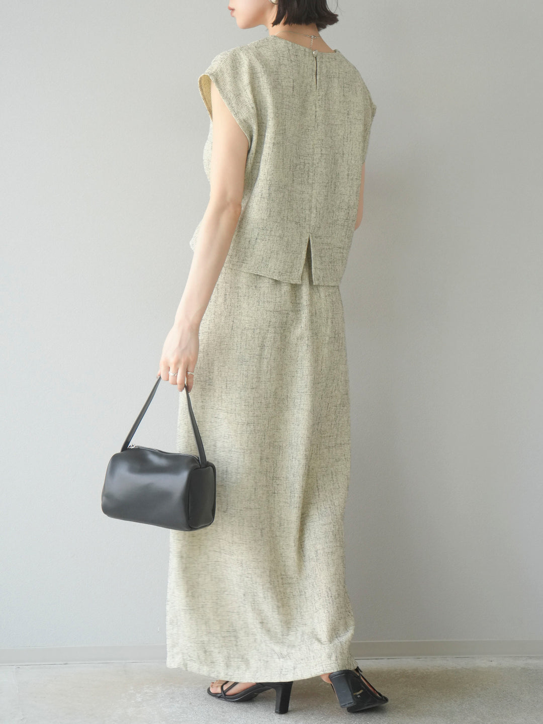 [予約]サマーツイードタックサイドスリットスカート/ベージュ