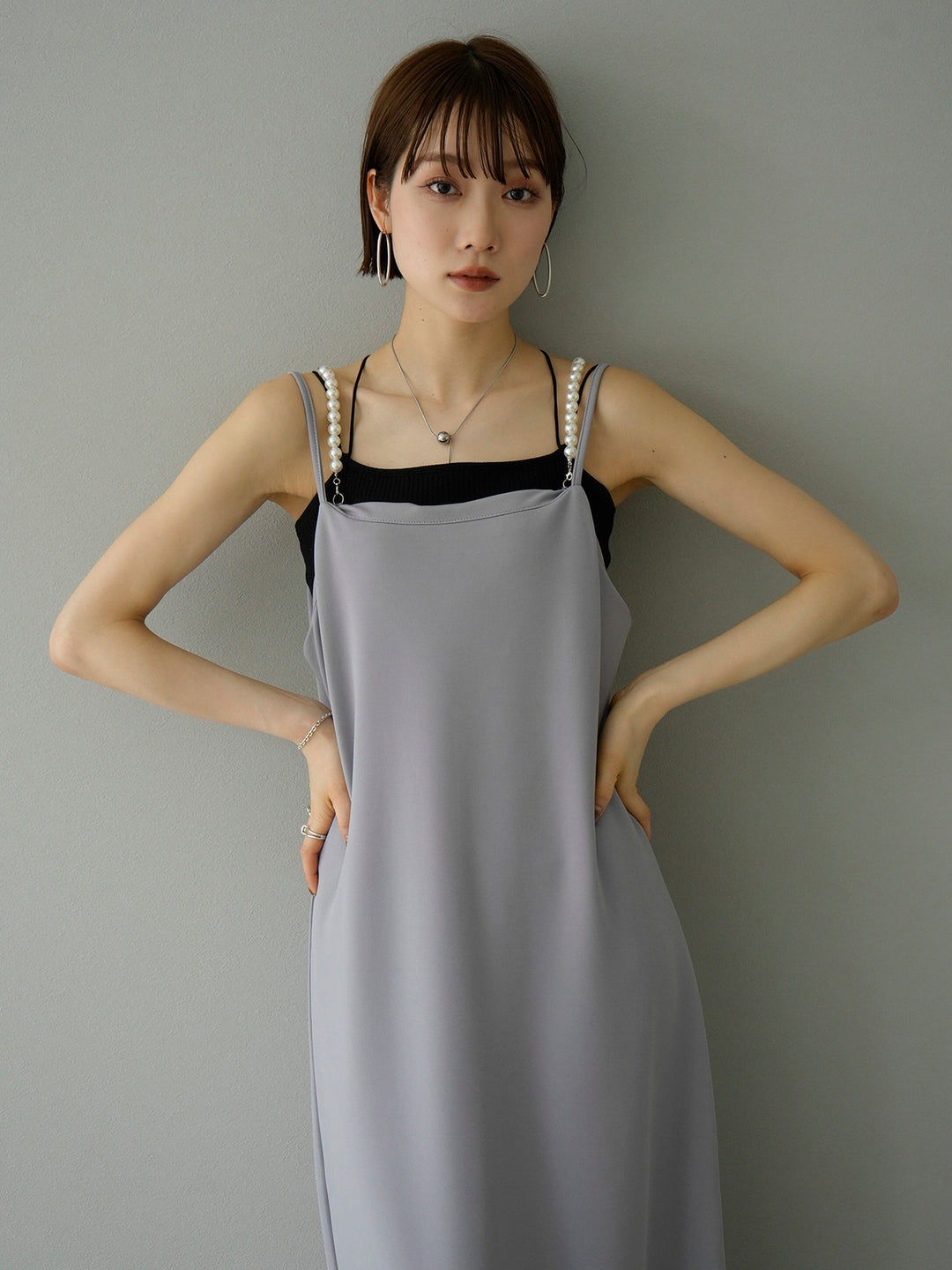 [Pre-order] Pearl Chain 2-Way Camisole Dress/Light Gray