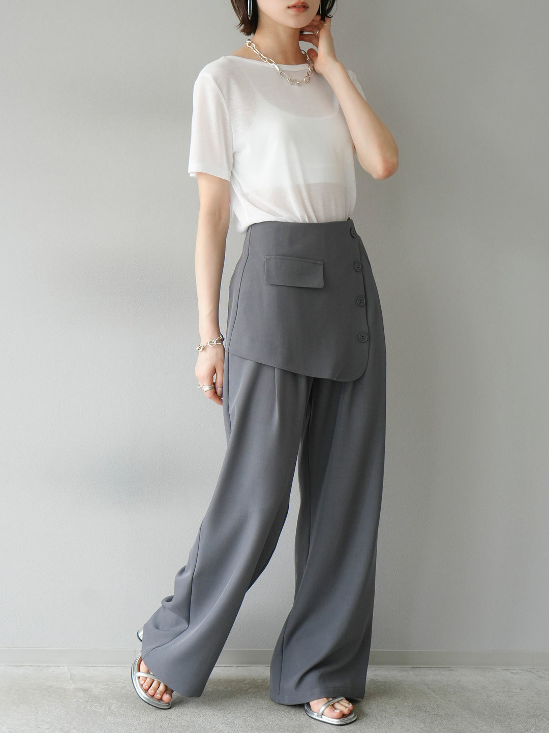 [Pre-order] Front flap slacks pants/gray