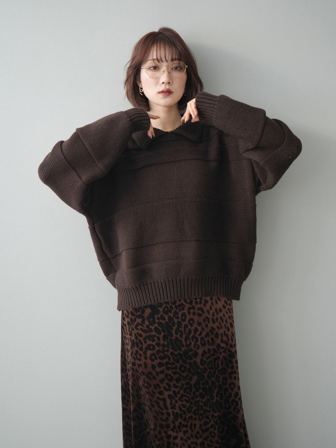 [SET]襟付きボーダー編みニットプルオーバー+襟付きボーダー編みニットプルオーバー(2set)