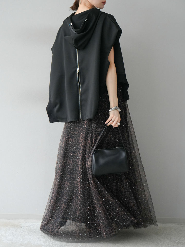 [予約]アシンメトリードルマンバックZIPフーディー/ブラック