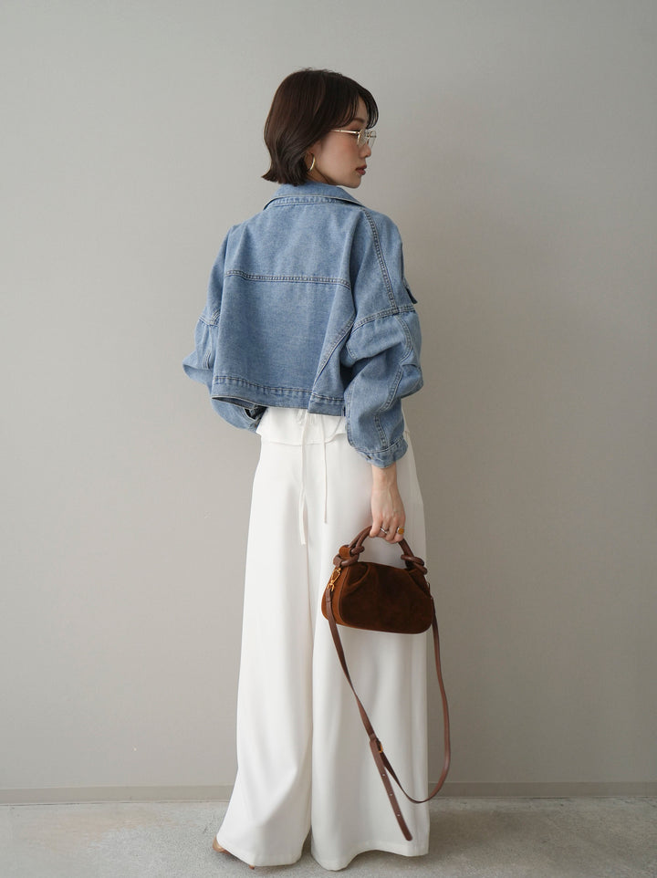 [予約]編み込みベルト付タックワイドパンツ/white