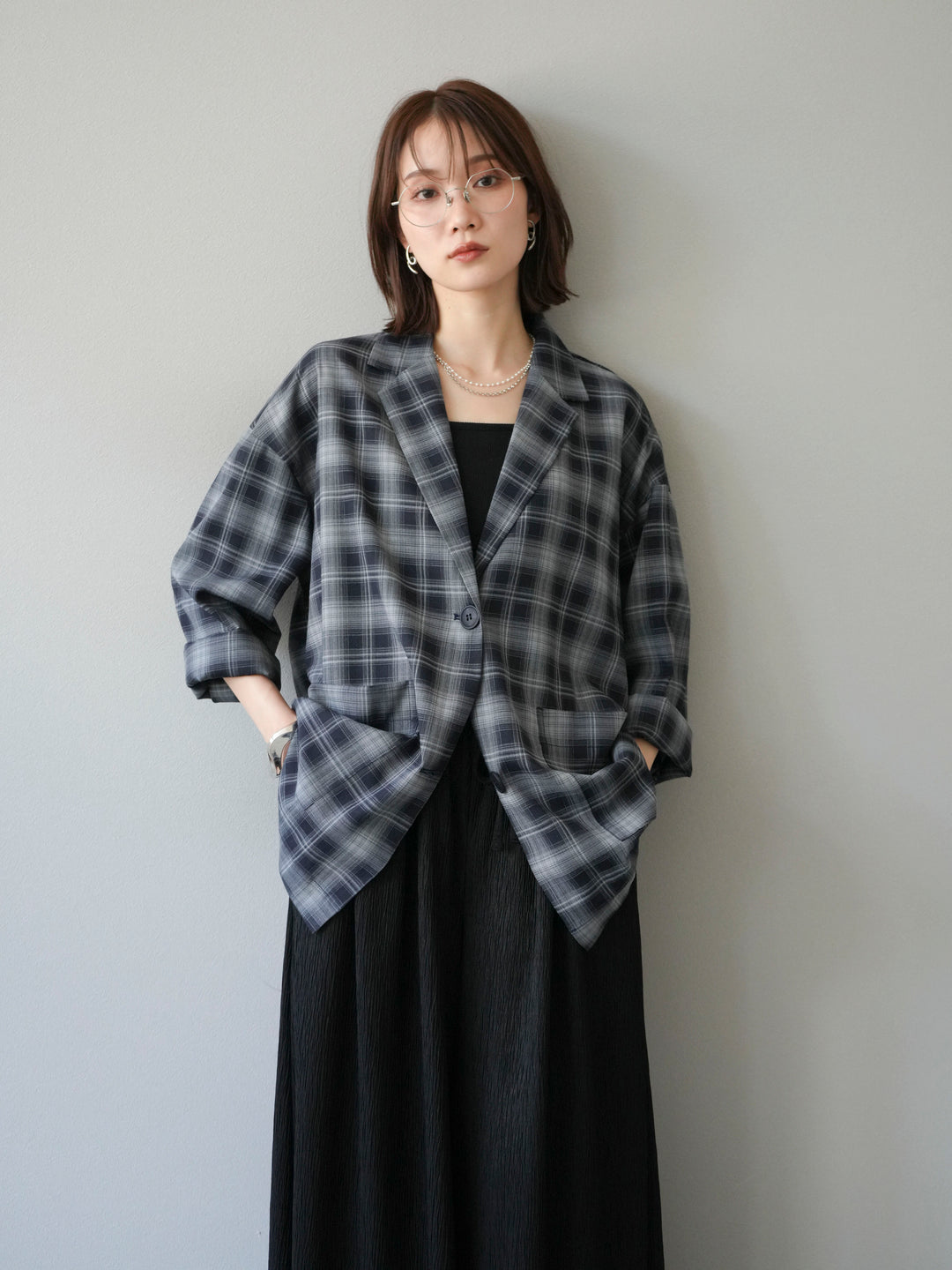 [予約]チェックシャツジャケット/ネイビー