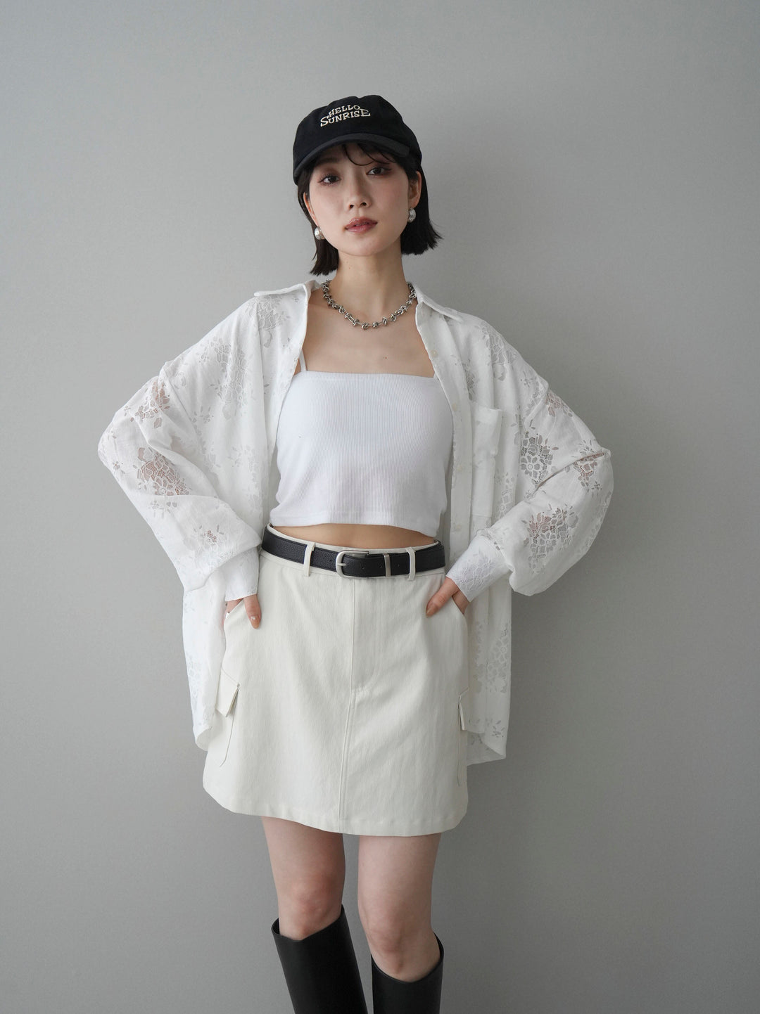 [SET]ジャガードレースオーバーシャツ+選べるアクセセット(2set)