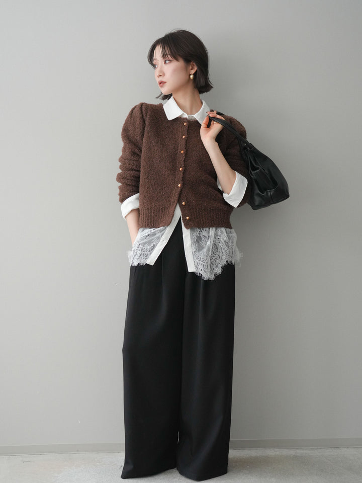 [予約]ウエストレースタックワイドパンツ/black