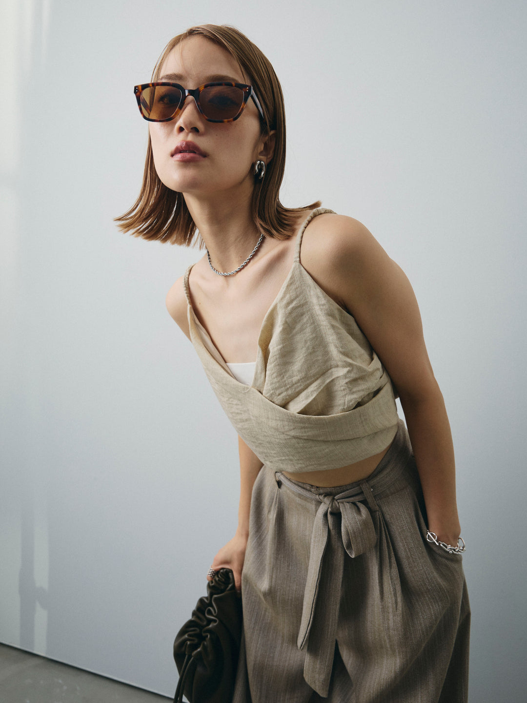 [SET]リネンライクカシュクールデザインビスチェ+リネンライクカシュクールデザインビスチェ(2set)