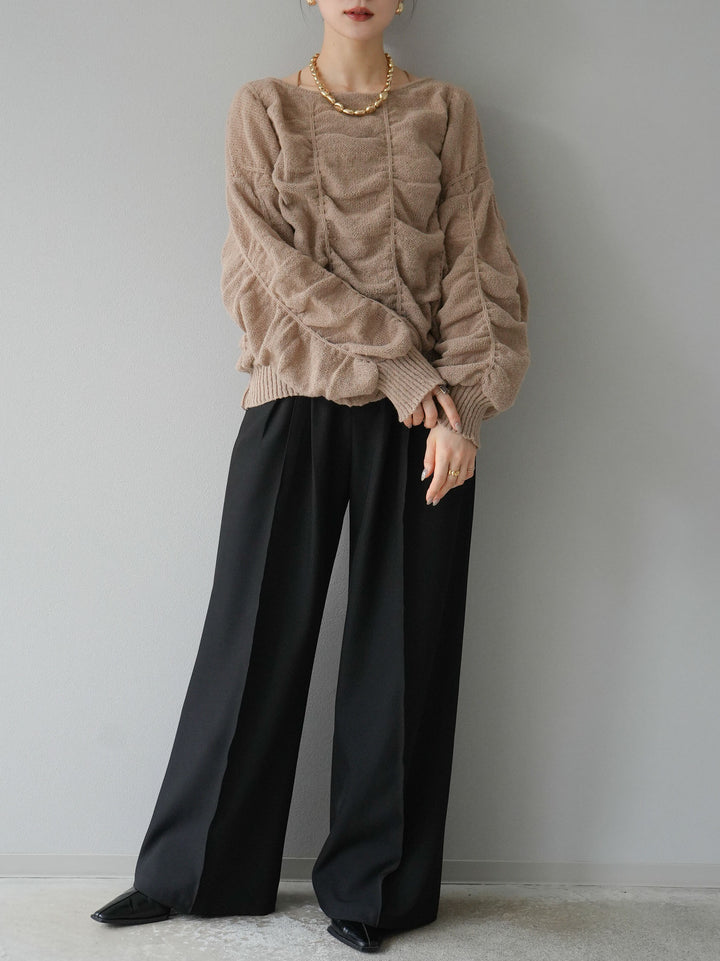 [予約]バックオープンシャーリングニットプルオーバー/グレージュ