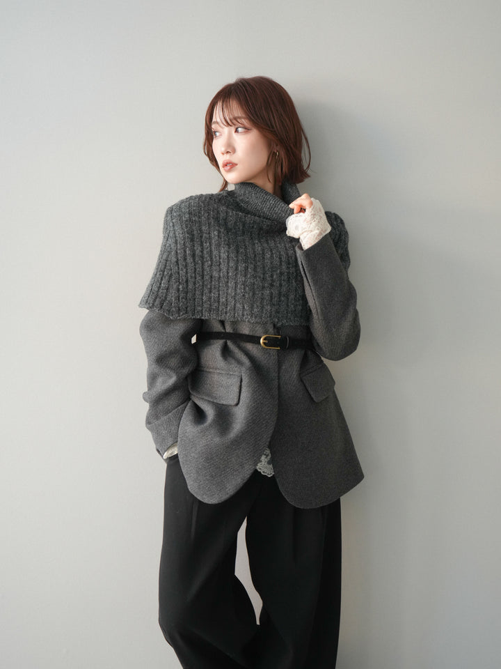 [20%オフ]ケープ付ノーカラージャケット/charcoal