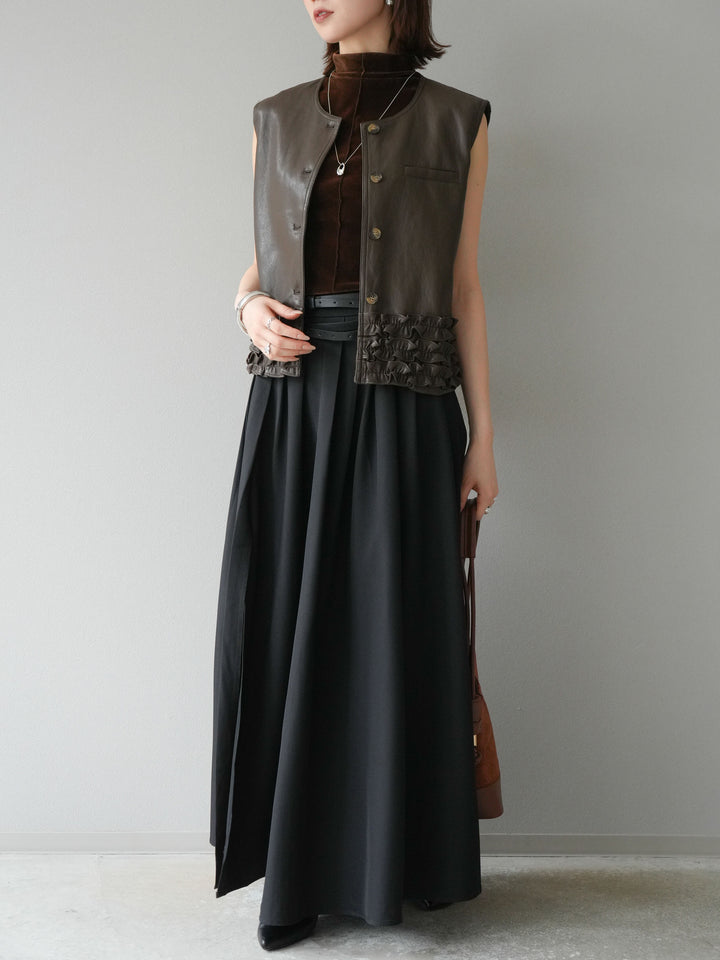 [予約]エステルプリーツスリットスカート/ブラック