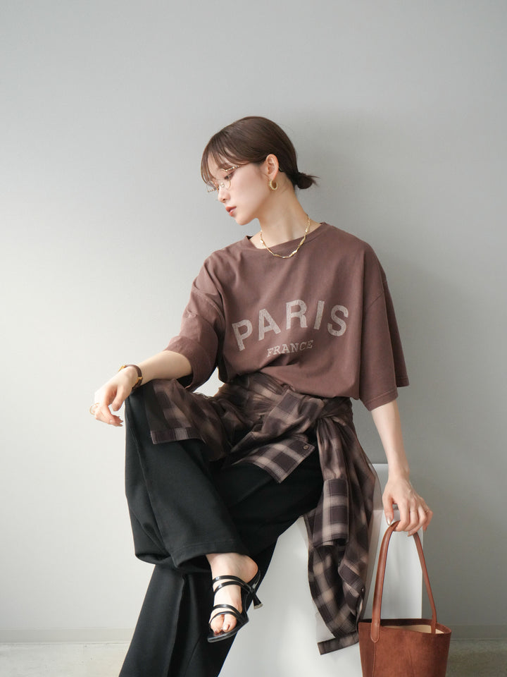 [SET]ピグメントロゴプリントTシャツ+2WAYデザインスウェットパンツ+チュールドッキングチェック柄オーバーサイズシャツ(3set)