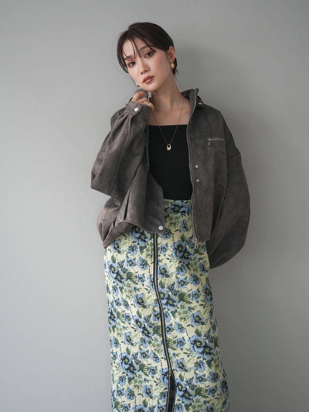 [予約]スエードジップデザインブルゾン/gray